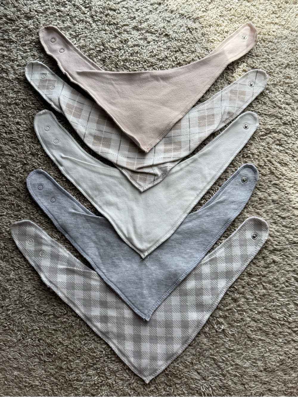 Modern Baby Bandana Bibs 5 Pack Neutral Brown Gray Plaid Adjustable Snap